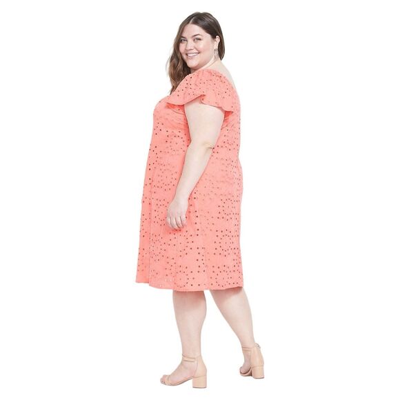 Lane Bryant Plus Size 26 28 Dress Short Sleeve Convertible Peach Eyelet 1567 - Picture 12 of 13